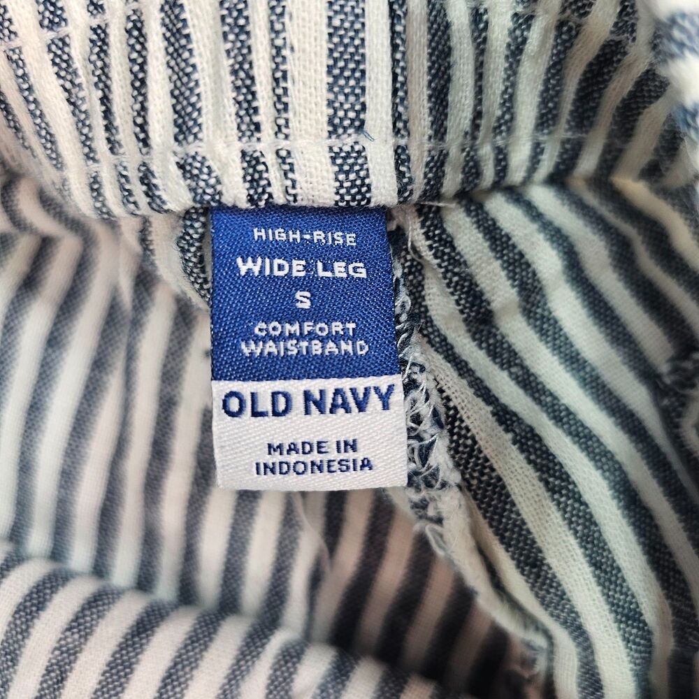 Old Navy High Rise Wide Leg Linen Blend Pants S Blue White Stripe Coastal - Picture 8 of 14